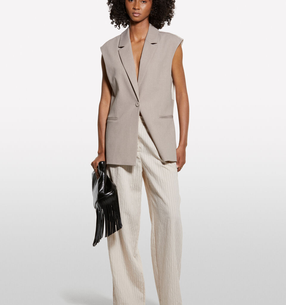 Pantalon rayé blanc crème - pantalons palazzo pour femme - Crème | Sisley image number 1